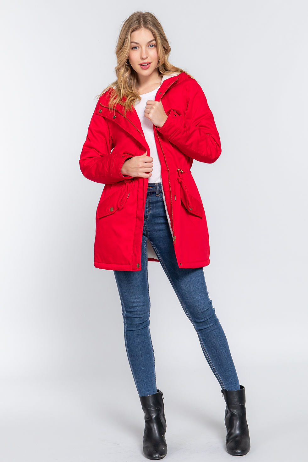 Thumbnail: Fleece Lined Fur Hoodie Utility Jacket            