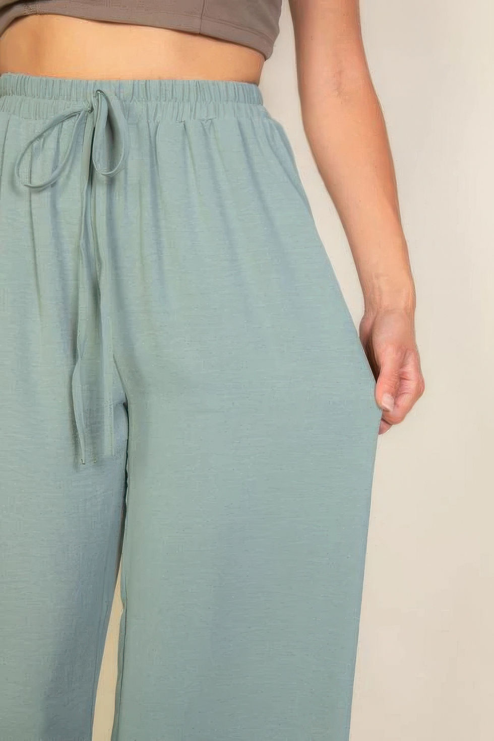 Thumbnail: Drawstring Waist Wide Leg Minimalist Pants