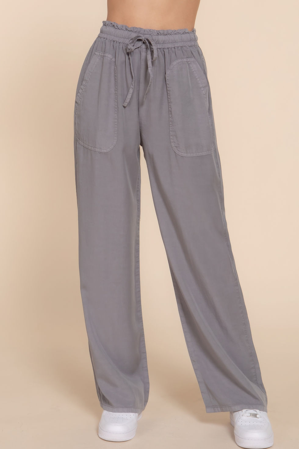 Thumbnail: Elastic Waist Tencel Long Pants