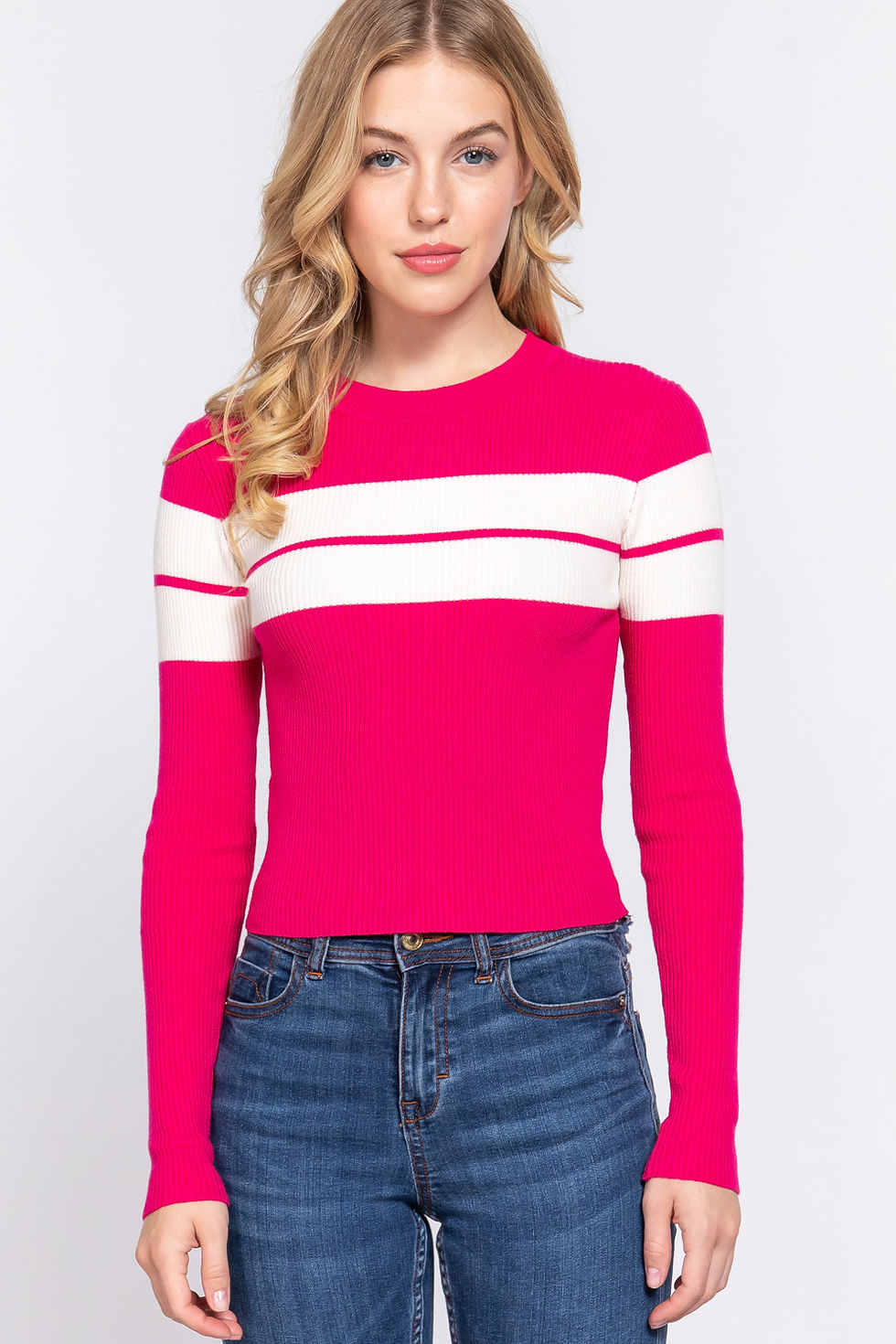 Thumbnail: Long Slv Stripe Rib Sweater    