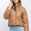 Thumbnail: Pu Faux Leather Zipper Hooded Puffer Jacket