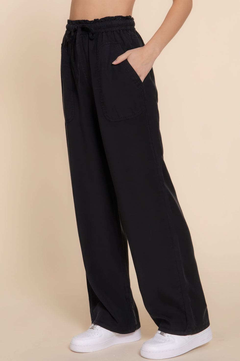 Thumbnail: Elastic Waist Tencel Long Pants