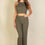 Thumbnail: Ribbed Cropped Top And Bootcut Pants Sets