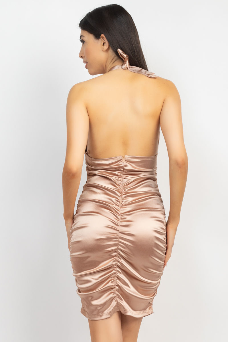 Thumbnail: Halter Satin Ruching Dress