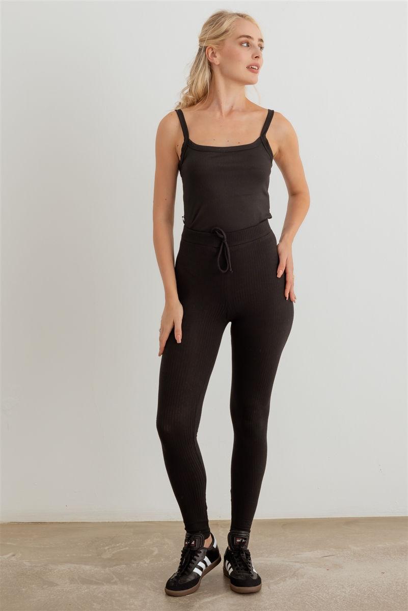 Thumbnail: Ribbed High Waist Drawstring Leggings 