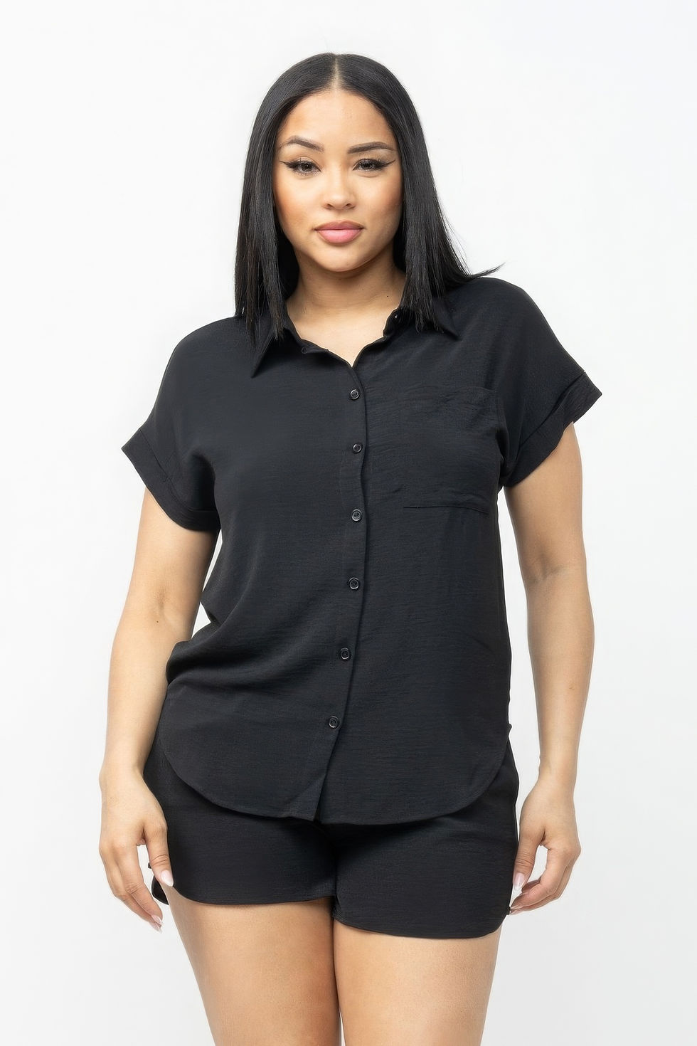 Thumbnail: Button Down Pocket Loose Fit Top And Shorts Set