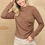 Thumbnail: Solid And Cozy Soft Knit Mock Neck Top With Side Ruched Detail