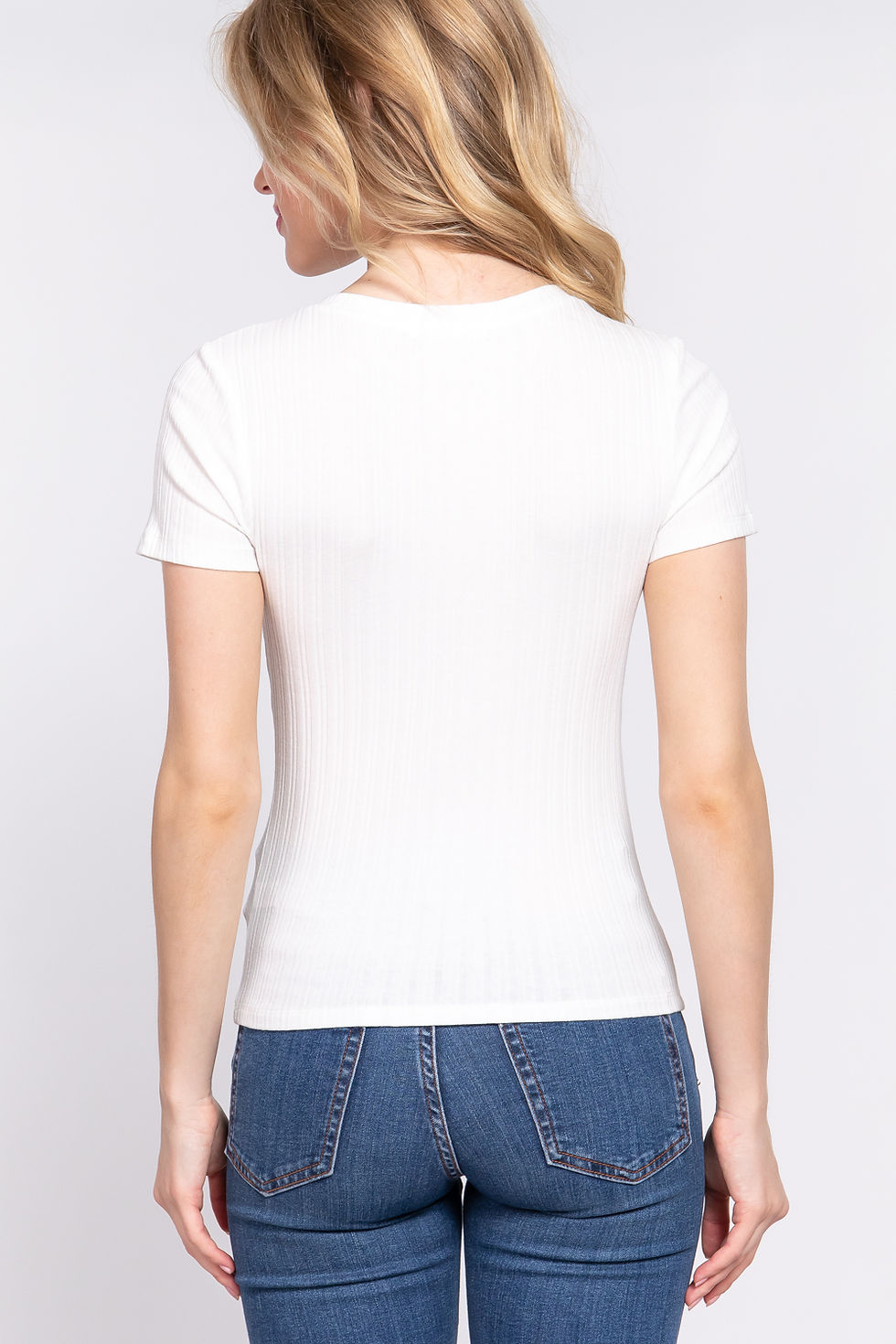 Thumbnail: Short Slv Crew Neck Variegated Rib Knit Top