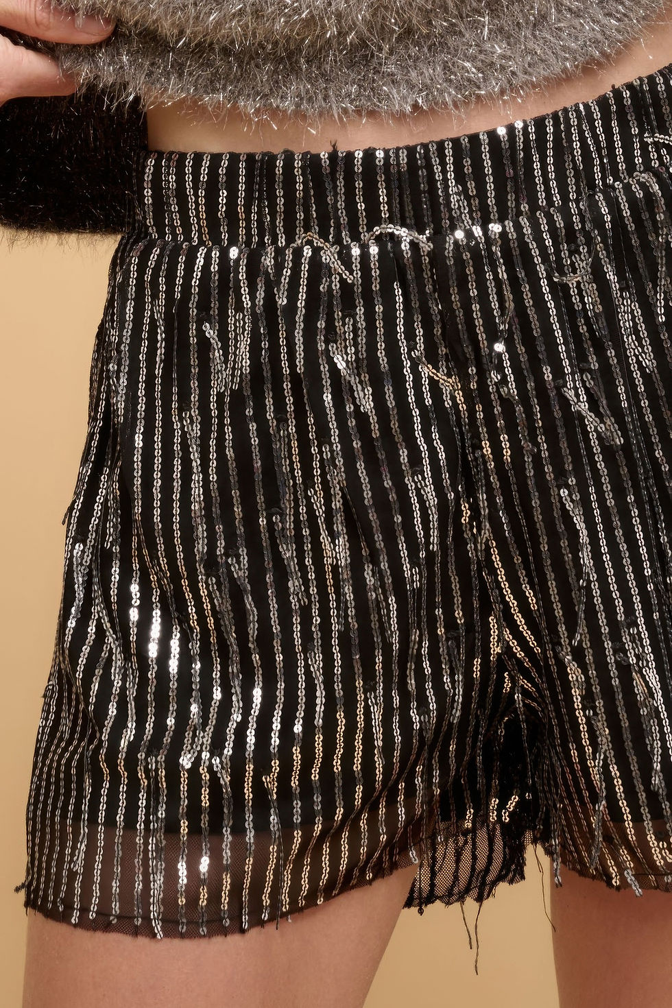 Thumbnail: Striped sequins high waist shorts