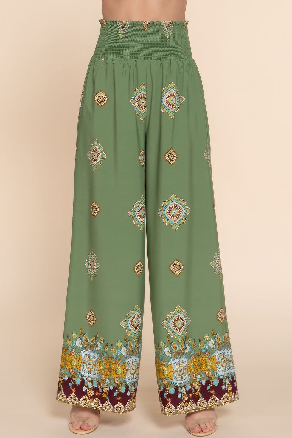 Thumbnail: Wide Leg Border Print Woven Pants