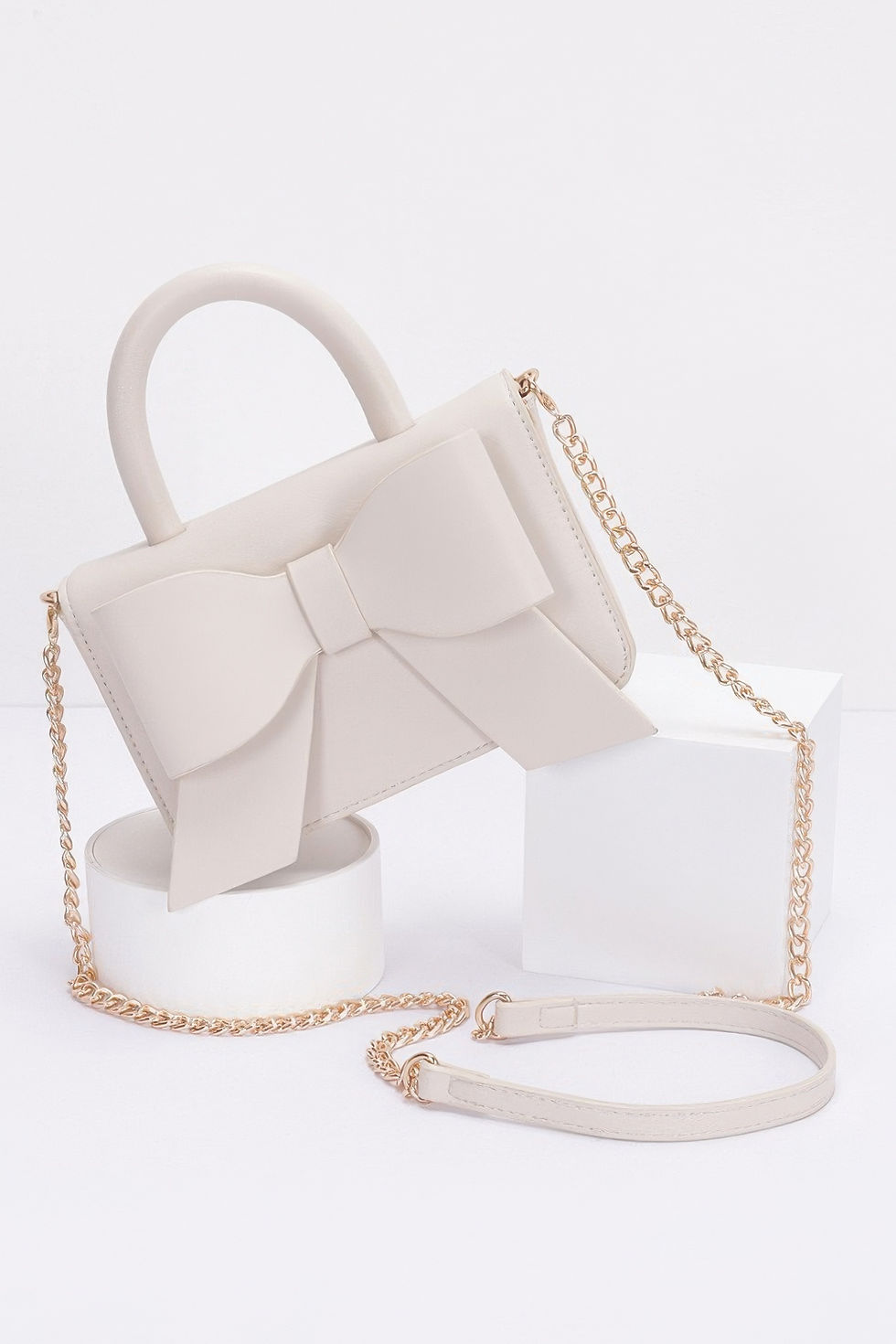 Thumbnail: Faux Leather Ribbon Top Handle Bag