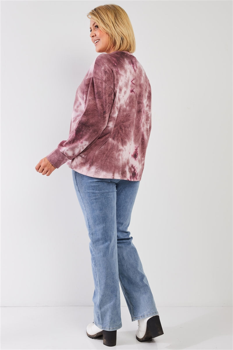 Thumbnail: Mauve & Purple Tie-dye Bleach Effect Graphic Print Detail Long Sleeve Sweats...