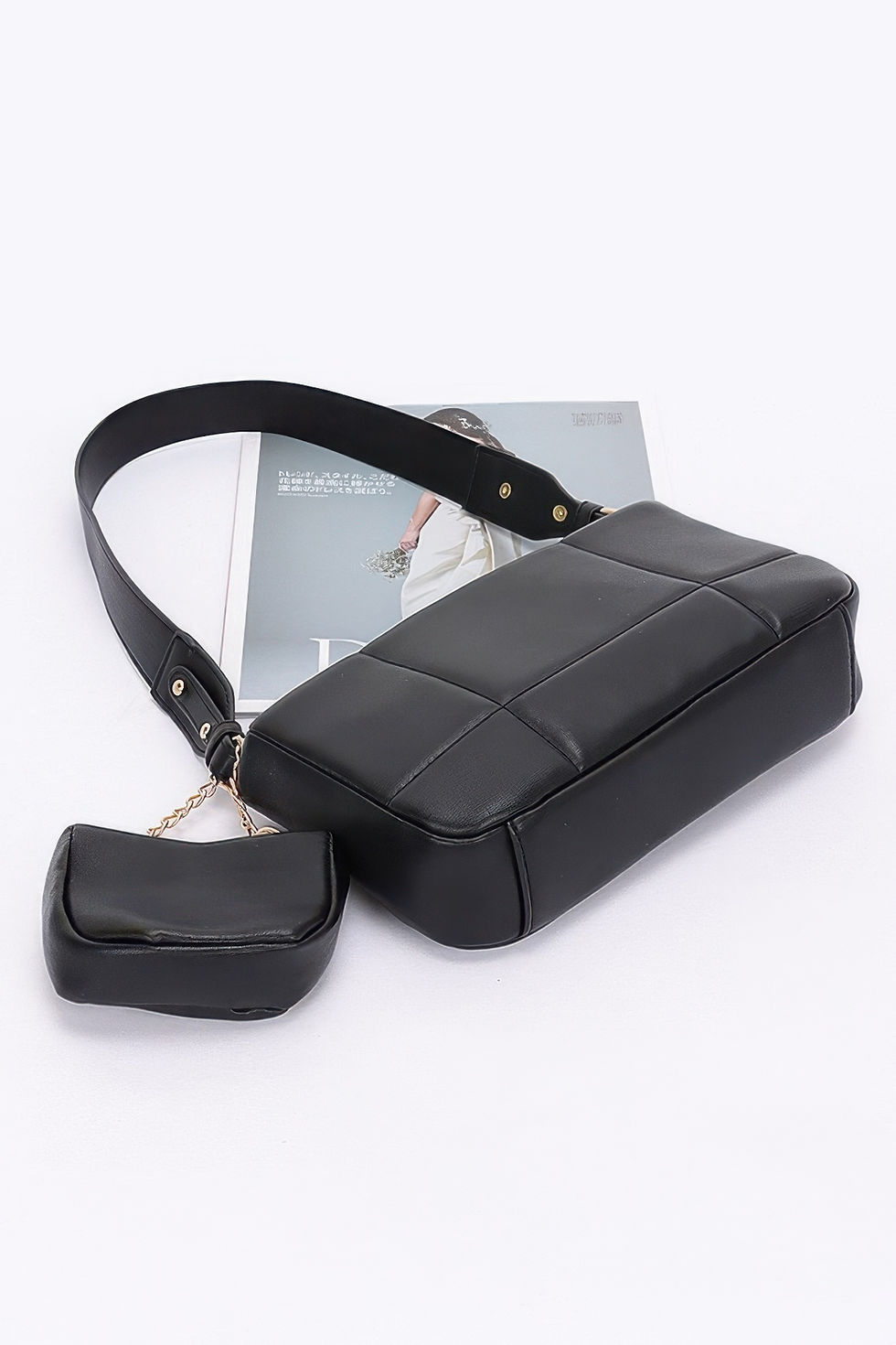Thumbnail: Quilted Faux Leather Shoulder Bag W/ Airpod Bag