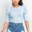Thumbnail: Round Neck Puff Ruched Sleeve Top