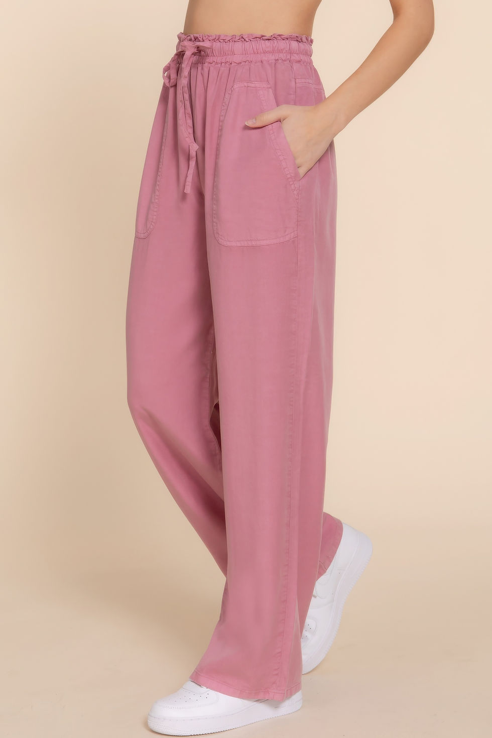 Thumbnail: Elastic Waist Tencel Long Pants