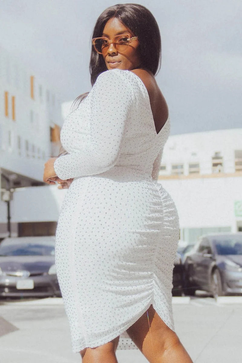 Thumbnail: White - Silver Rhinestone Plus Midi Dress