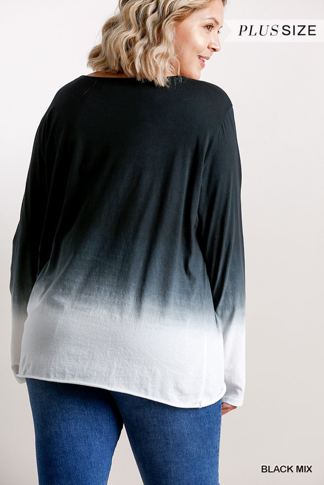 Thumbnail: Ombre Print Long Sleeve Top With Gathered Front Detail And Raw Hem