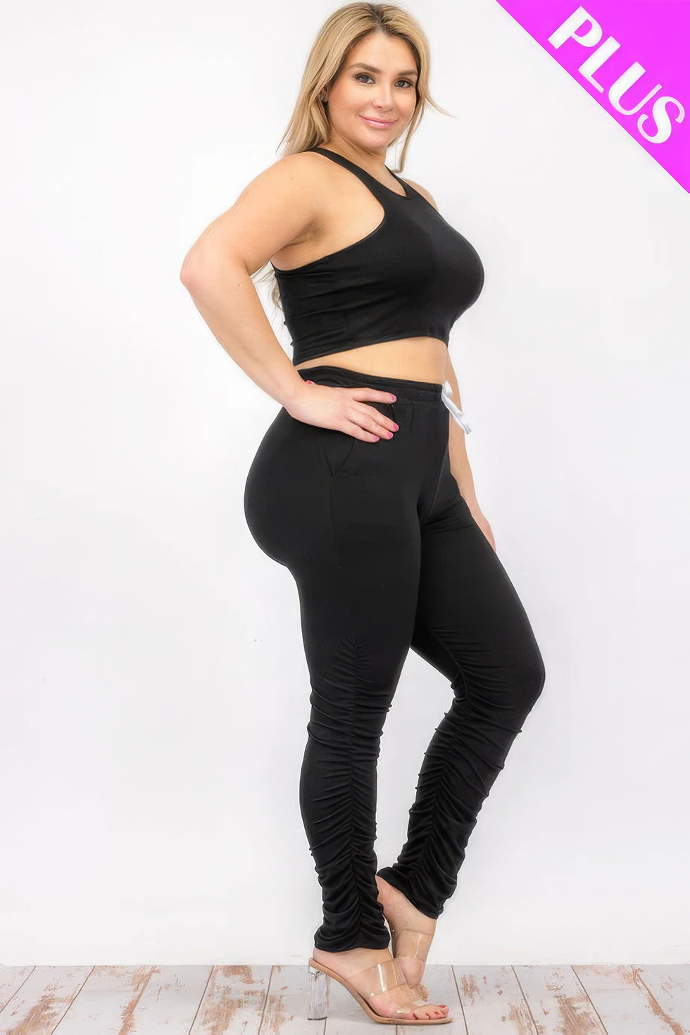 Thumbnail: Plus Size Crop Tank Top & Ruched Pants Set