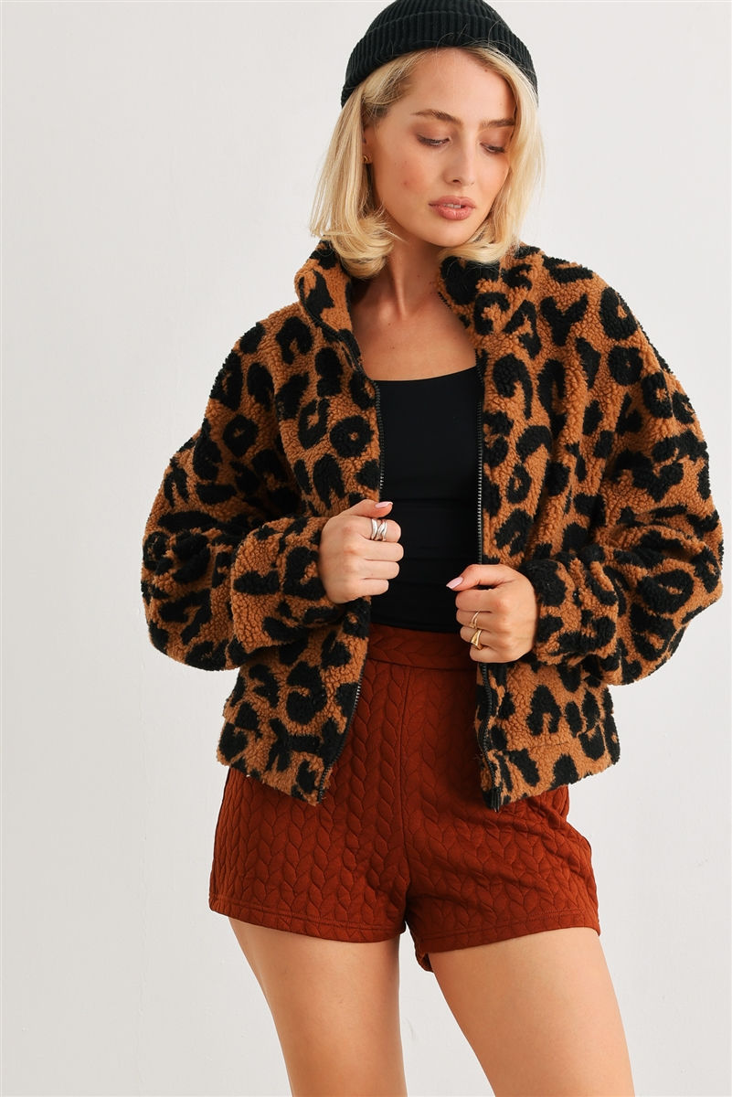 Thumbnail: Leopard Teddy Zip-up Two Pocket Jacket