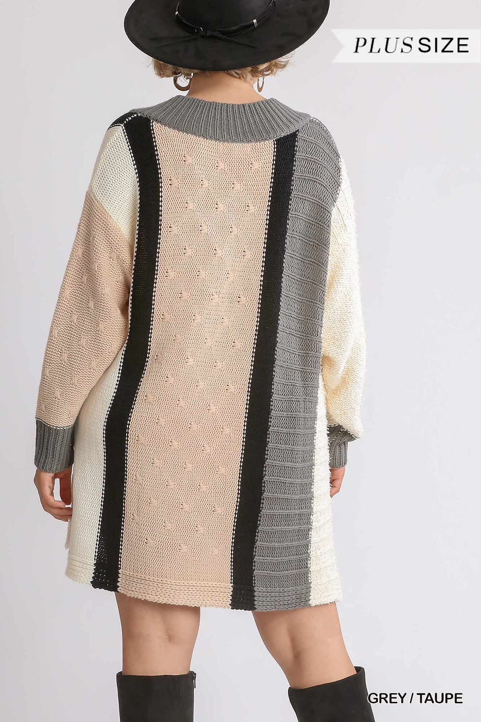 Thumbnail: Oversized Multicolor BouclÃ© V-neck Pullover Sweater Dress With Side Slit