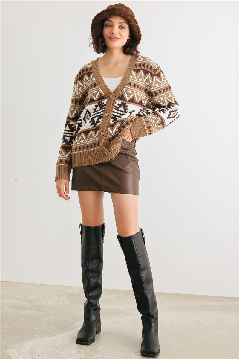 Thumbnail: Fair Isle Knit Button-up Long Sleeve Cardigan Sweater