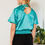 Thumbnail: Waist Smocked Solid Satin Blouse