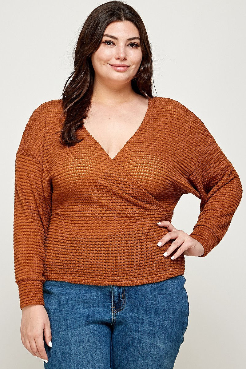 Thumbnail: Plus Size Textured Waffle Sweater Knit Top