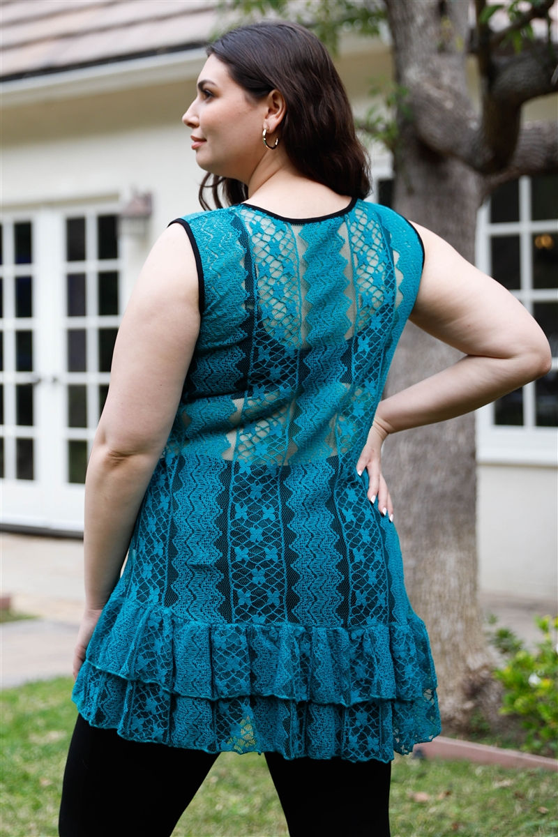 Thumbnail: Plus  Lace Sheer Ruffle Hem Sleeveless Maxi Top