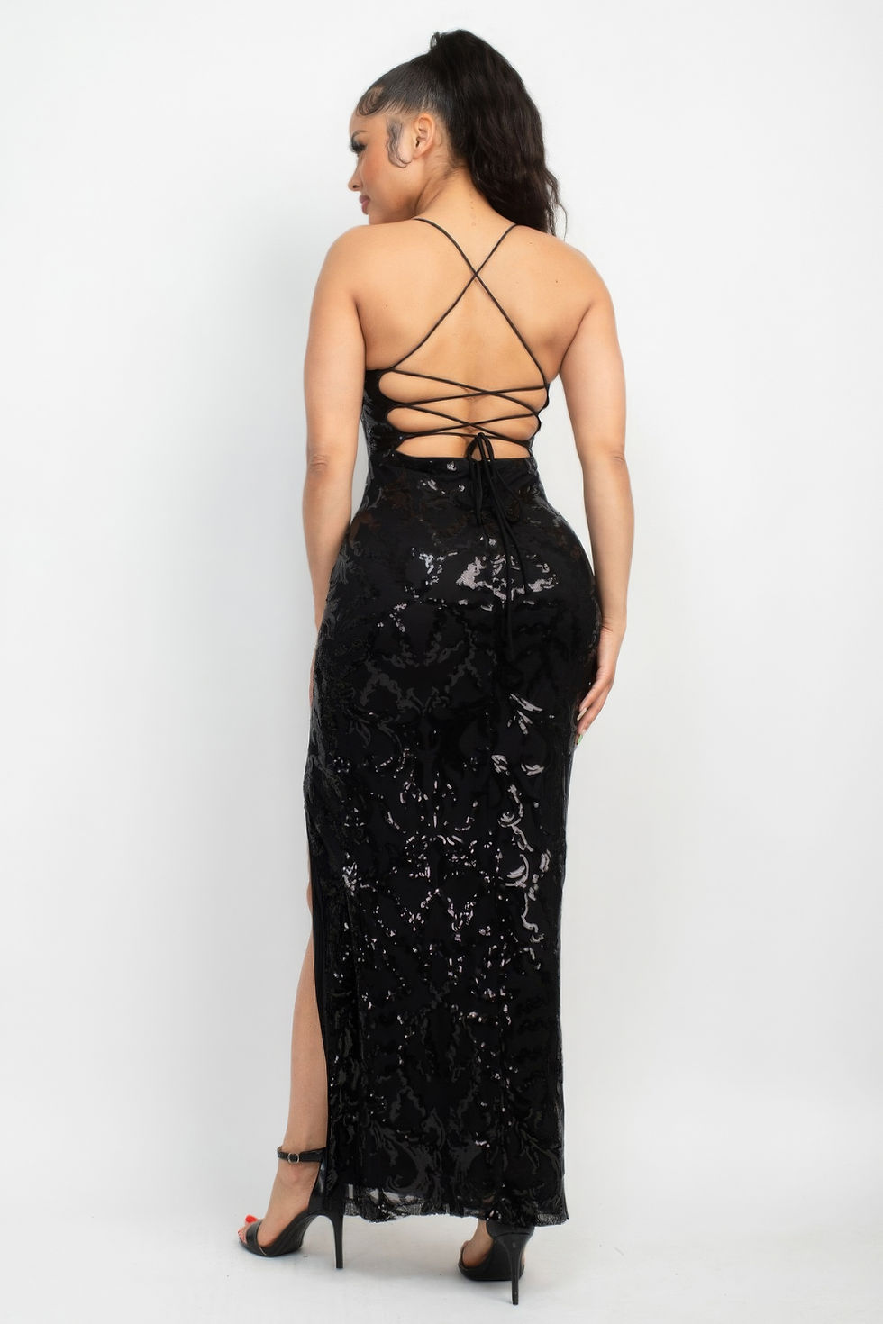 Thumbnail: Sequin Back-crisscross Tie Slit Dress