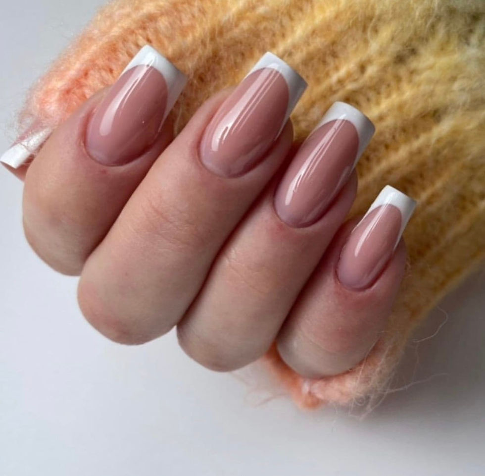 Close-up view of a neatly done Russian manicure on natural nails