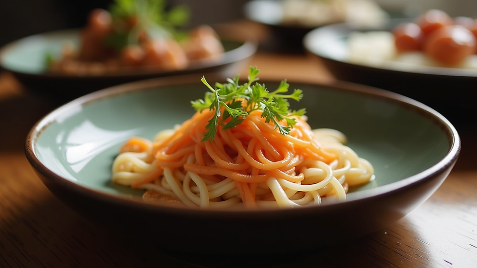 Close-up view of a traditional Korean dish served in a fine dining setting