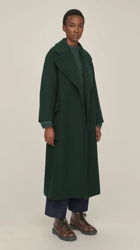 long manteau vert en laine Toast