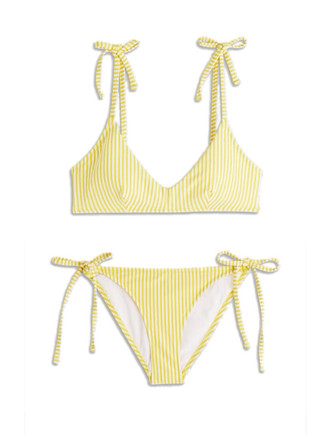 maillot de bain deux pièces rayé jaune et blanc