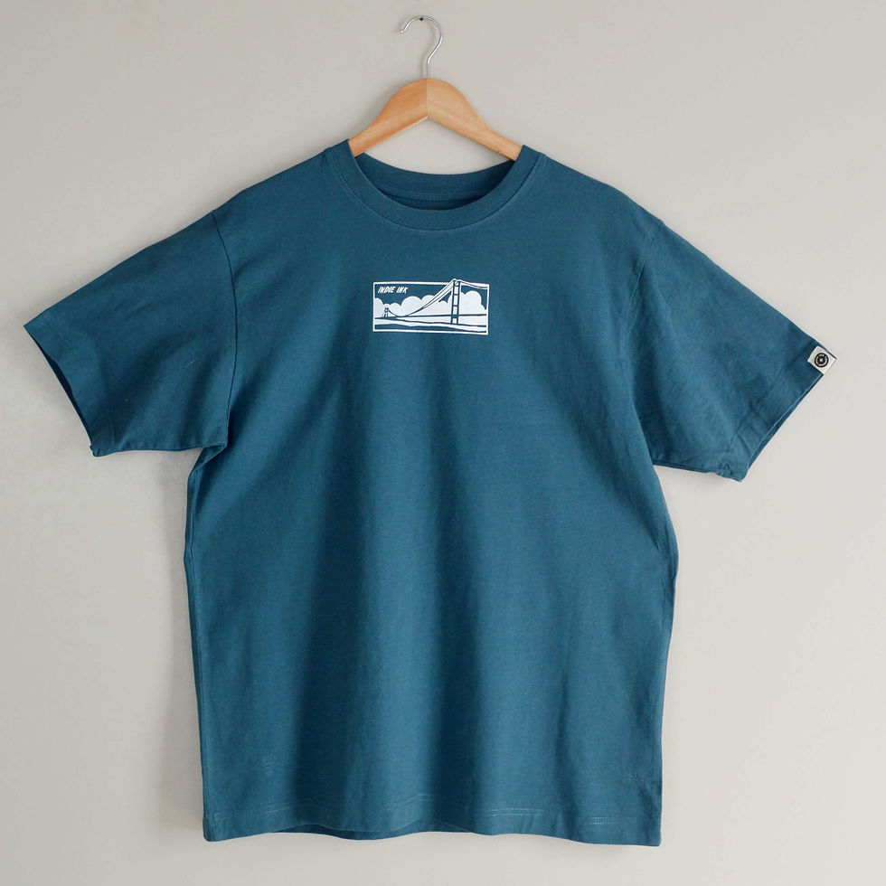 Humber Bridge graphic t-shirt, dark teal and a white minimalist design