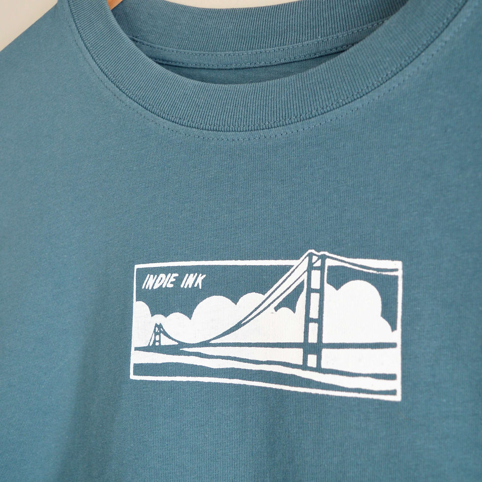 Thumbnail: Humber Bridge graphic t-shirt, dark teal and a white minimalist design