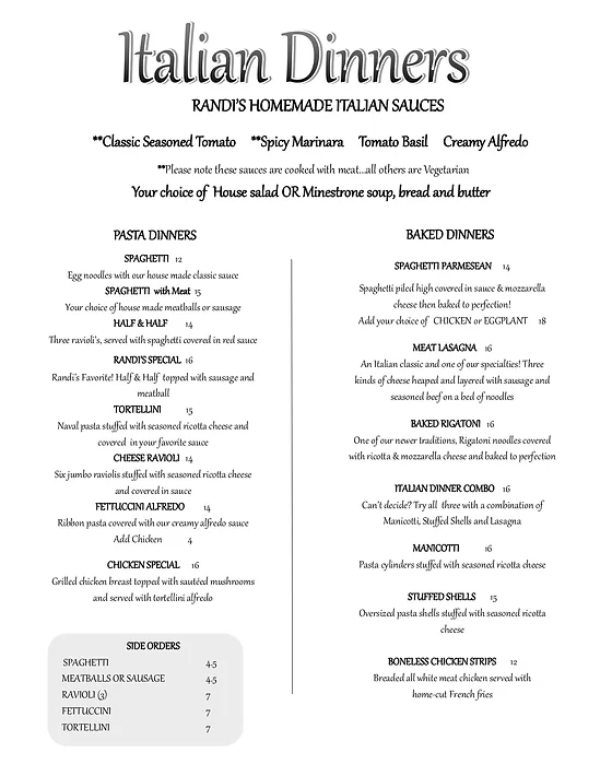 Dine In Menu Randi S Pizza Ital
