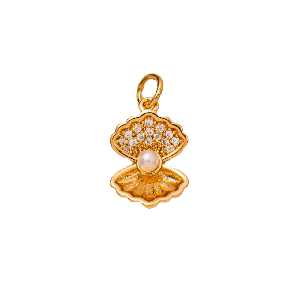 Gold seashell pendant with pearl and gems