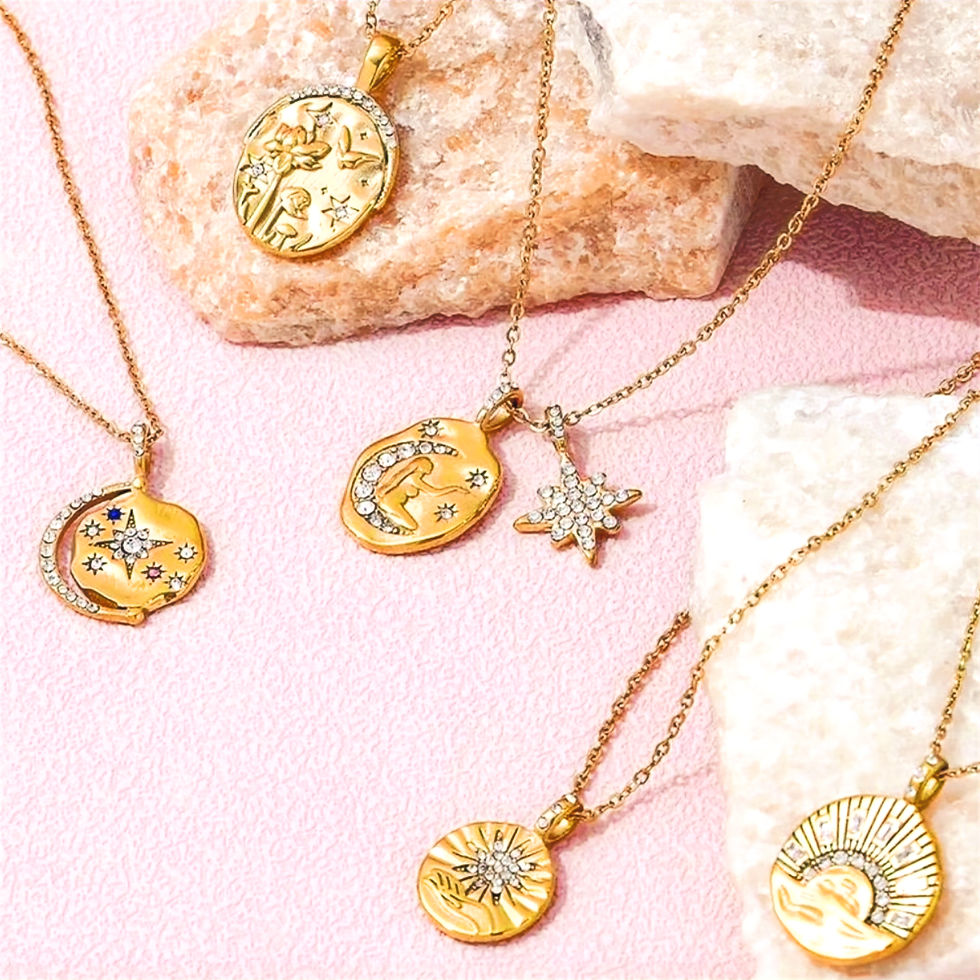 Gold necklaces with celestial talismans