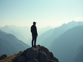 A human standing on a summit, reflecting on their mental health and the weight others cannot see within. 
