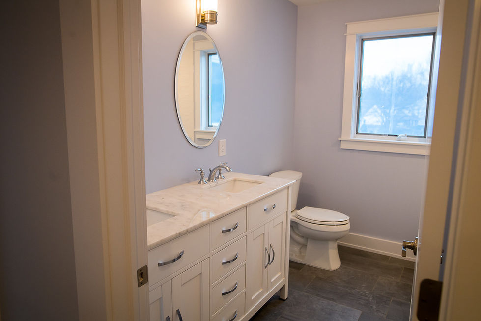 Bathroom in Ridgewood, NJ with double sink and marble countertop