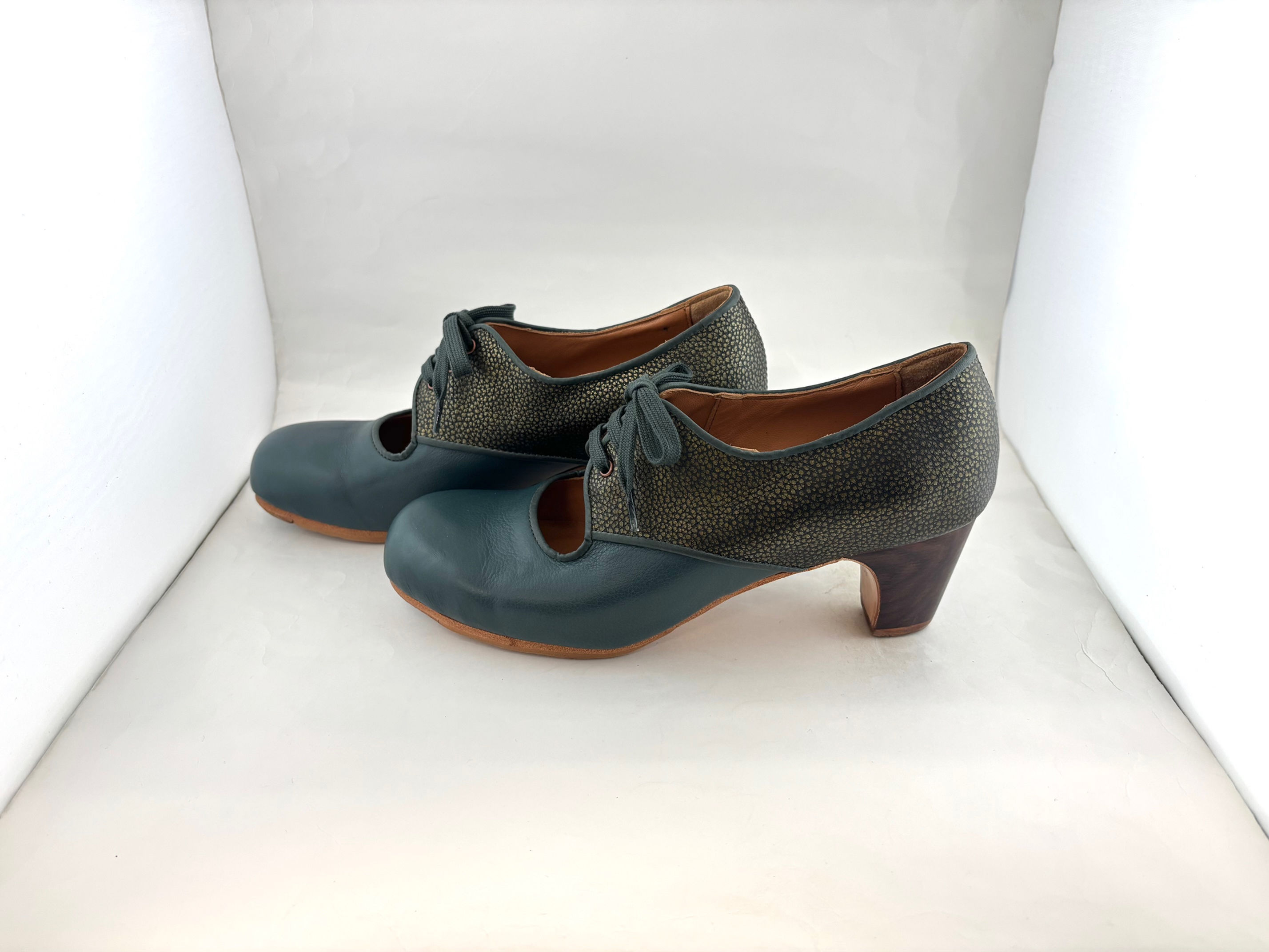 38.0　細幅　カルメラ　表革＆型押し　緑　クラシコ　5cm　木目　Y9185