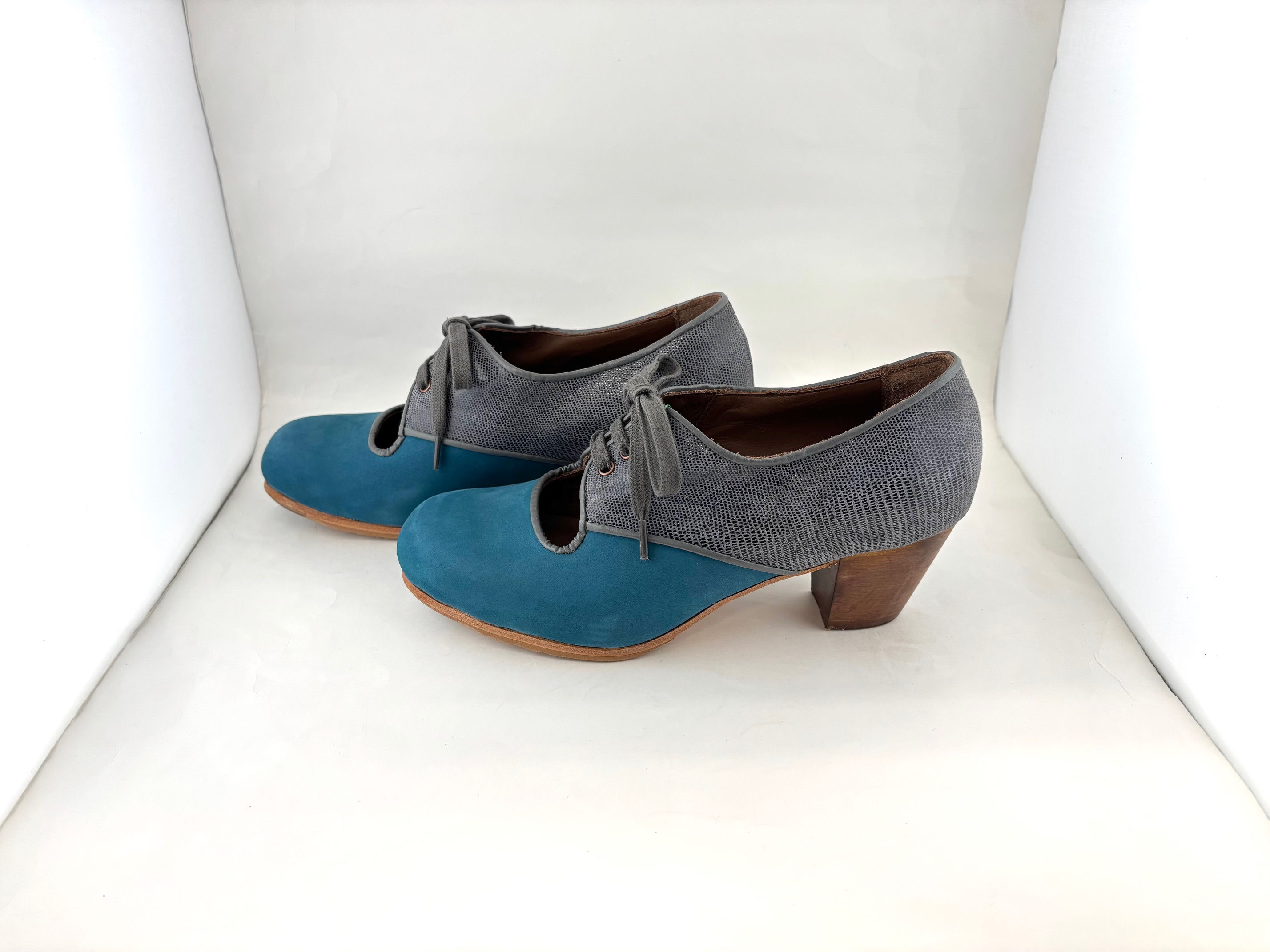 36.0　細幅　カルメラ　ヌバック＆デザインレザー　青＆グレー　クバーノ　5cm　木目　Y9388