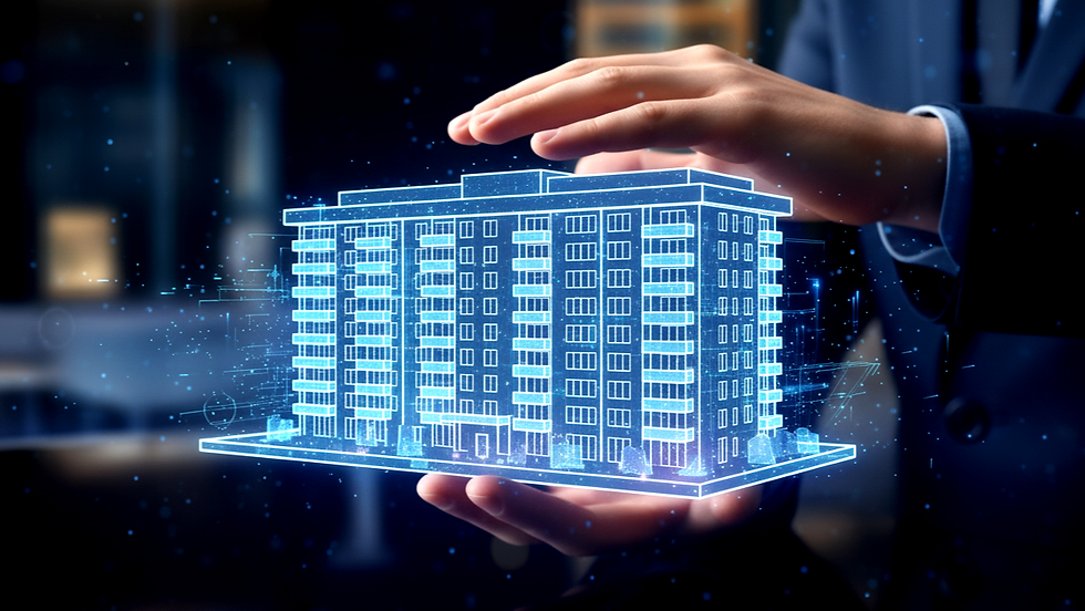 Property management technology displaying a digital commercial building