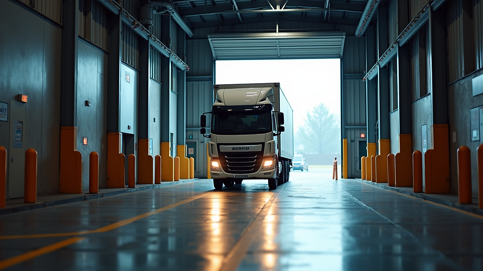 Close-up view of a loading dock with a delivery truck at an industrial facility