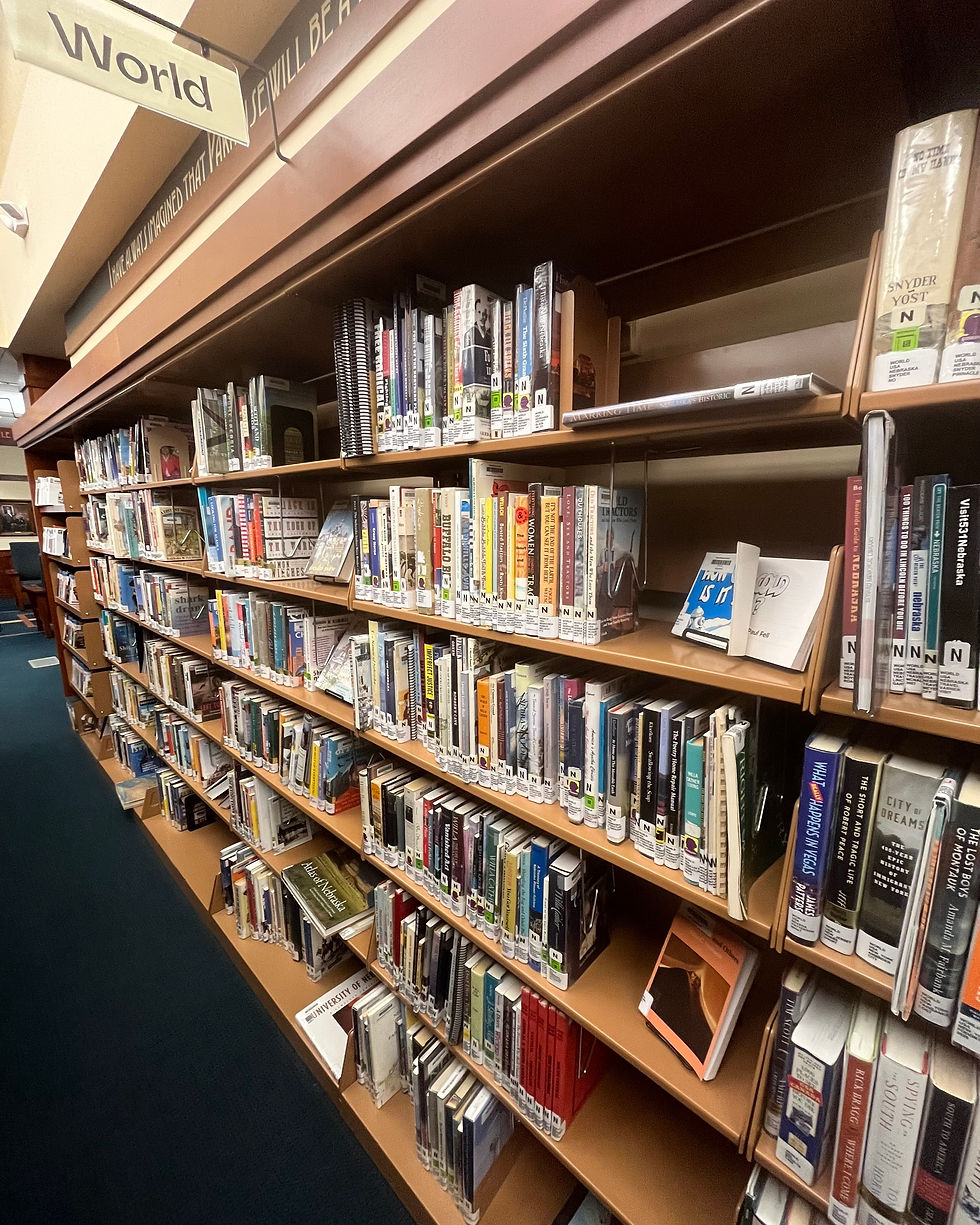 World section of non-fiction where the Nebraska books are located.