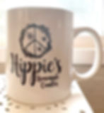 White Coffee mug with the logo Hippie's Homemade Candles on the front