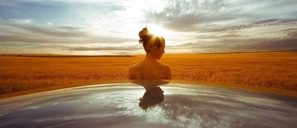 woman in the sunset with reflection