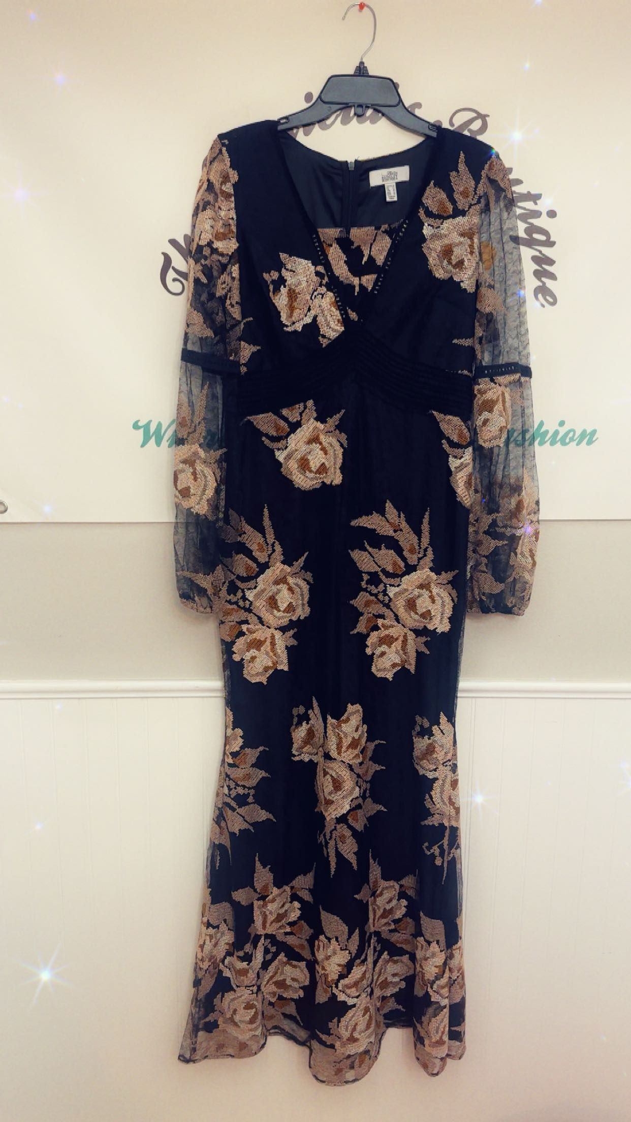 Floral long sleeve black dress 