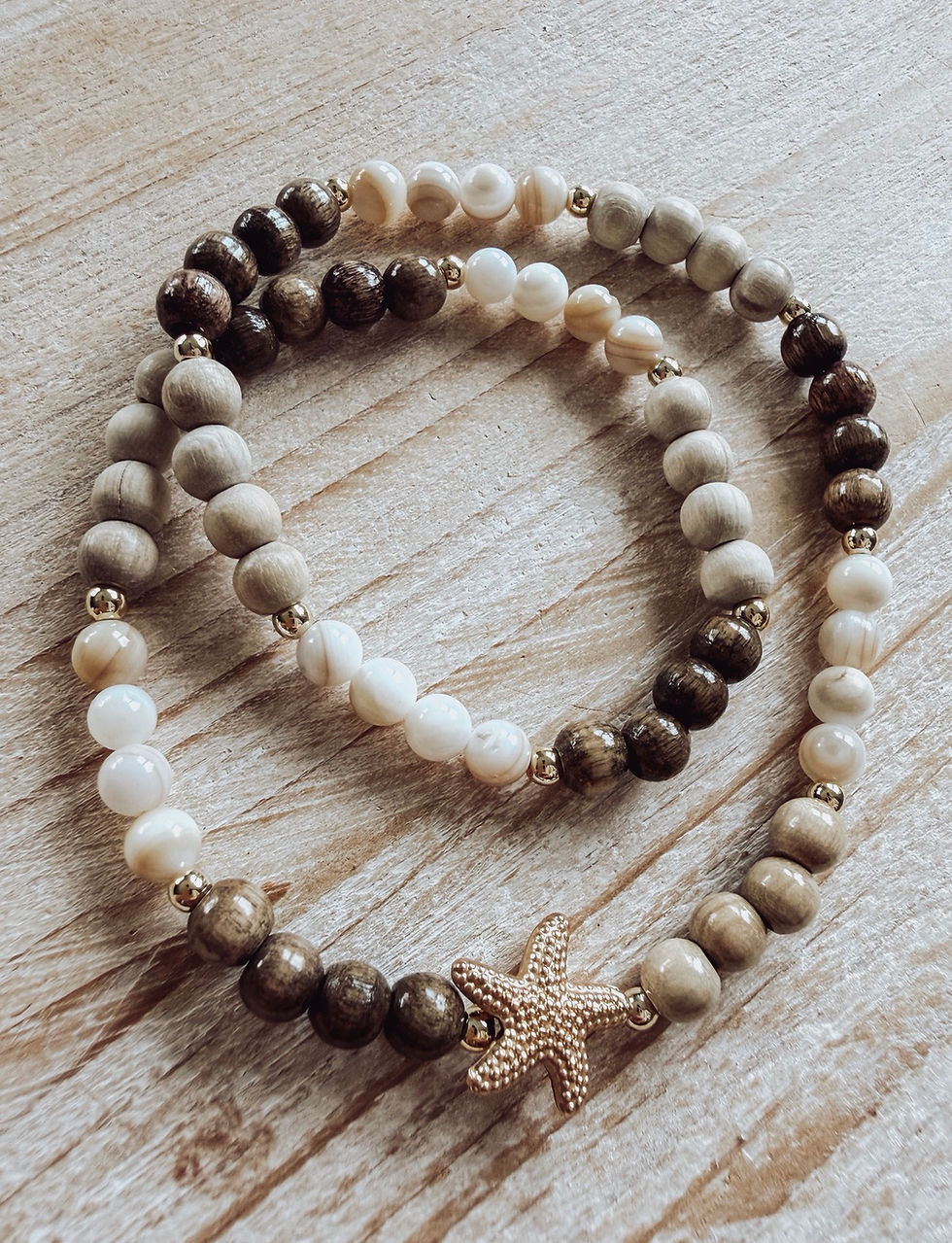 Miniaturbild: WickelArmband - to the sea aus Perlen mit Seestern