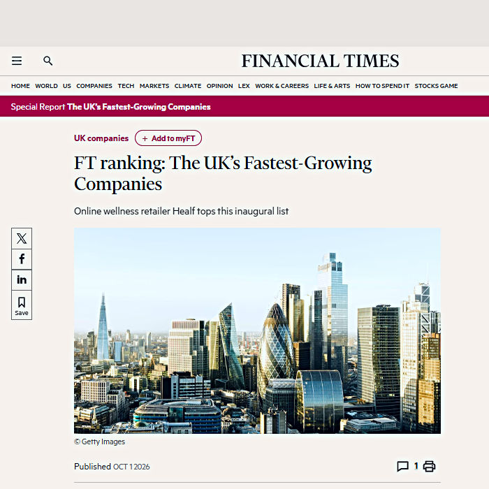 Financial Times ranking of the UK´s Fastest Growing Startups 